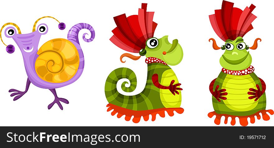 vector Illustration of a cute alien set