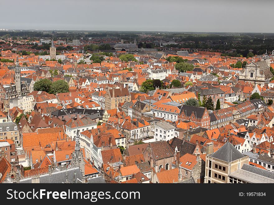 The view of BrugesÂ´s city centre from the town hall tower. The view of BrugesÂ´s city centre from the town hall tower.