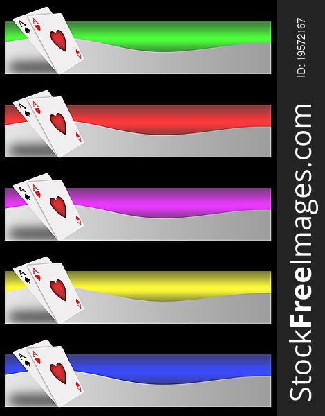 Set of five banners of gambling. black background for easy cutting. measures are proportional to the standard. Set of five banners of gambling. black background for easy cutting. measures are proportional to the standard