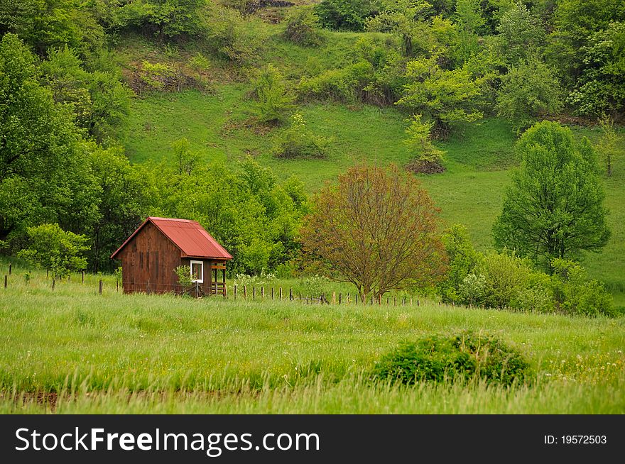 Idyllic red wooden house in a fores. Idyllic red wooden house in a fores