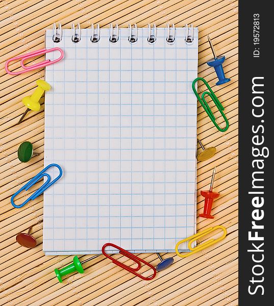 Notebook, paper clips, hairpins