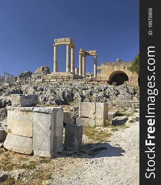 Ruin of Lindos acropolis in Greek