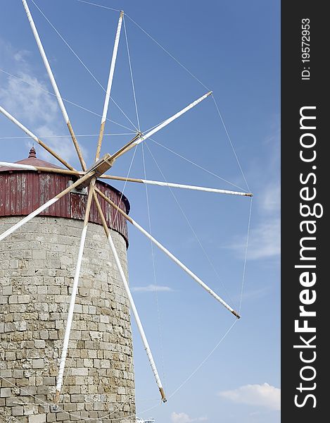 Greek windmill in Rhodes coast