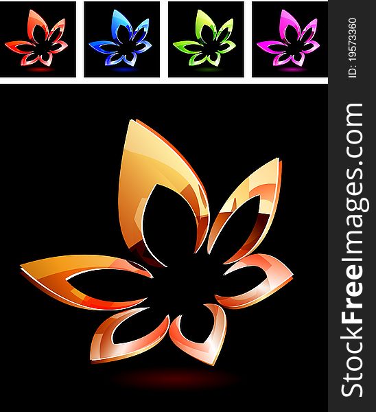 Abstract metal floral symbol on black background. Abstract metal floral symbol on black background