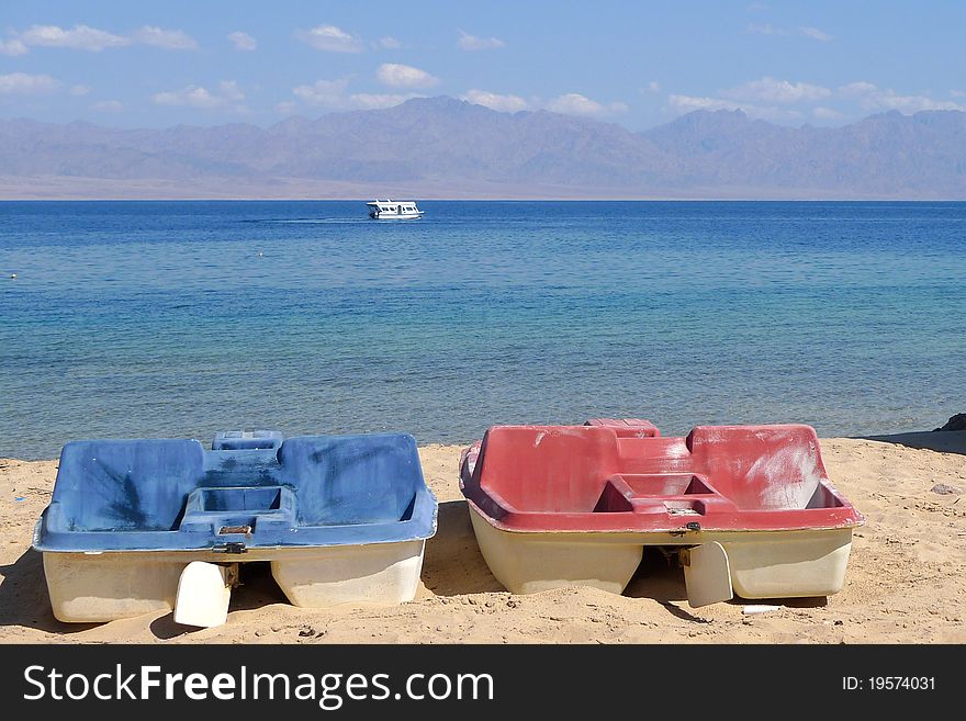 Tourist boats on Sinai beach of Red Sea, Egypt. Tourist boats on Sinai beach of Red Sea, Egypt.