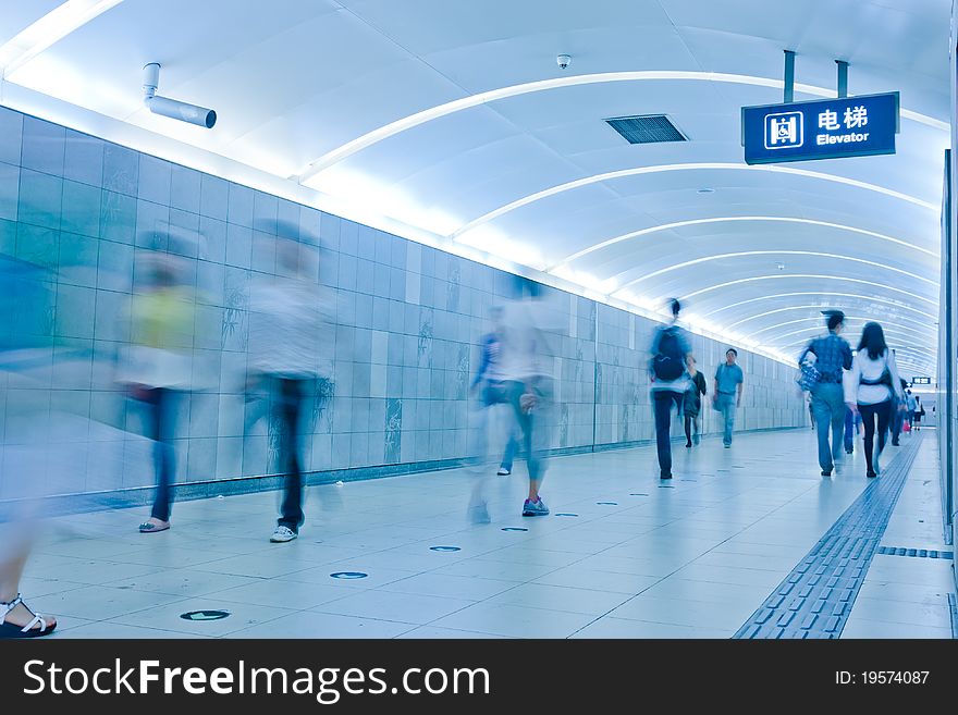 Passenger In The Channel Of Subway Station