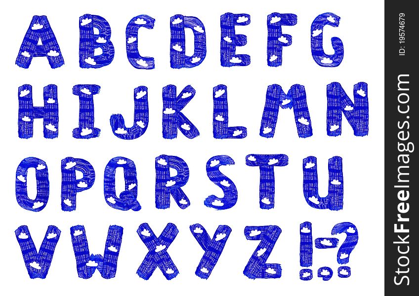 The blue letters drawn by paints