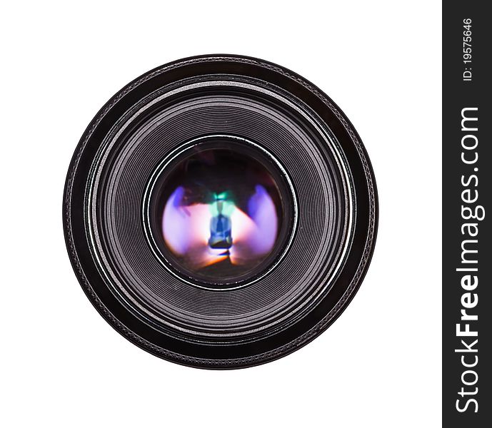 Black camera lens isolated