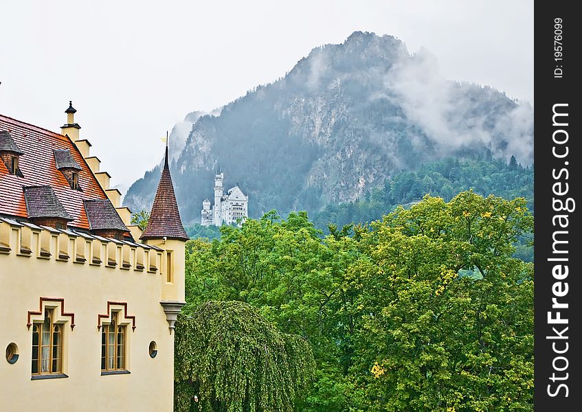 Neuschwanstein Castle, southern Germany, in rainy day