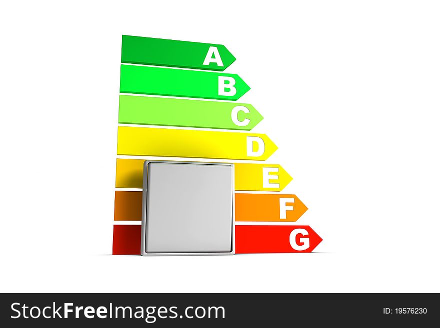 Energy efficiency scale on white background with a light switch