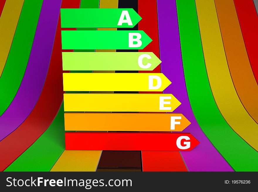 Energy efficiency scale on colorful background