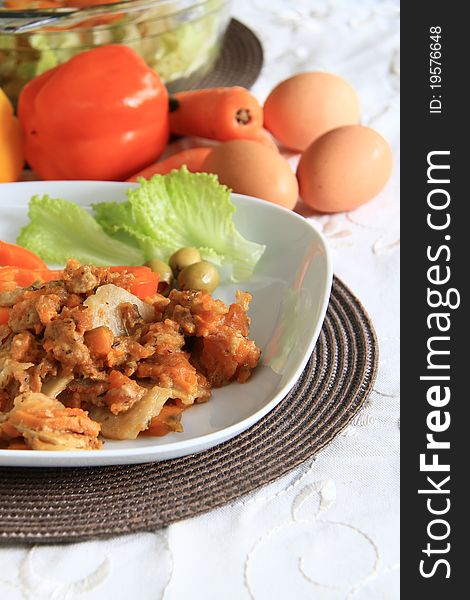 Image of a plate of food on a table with eggs