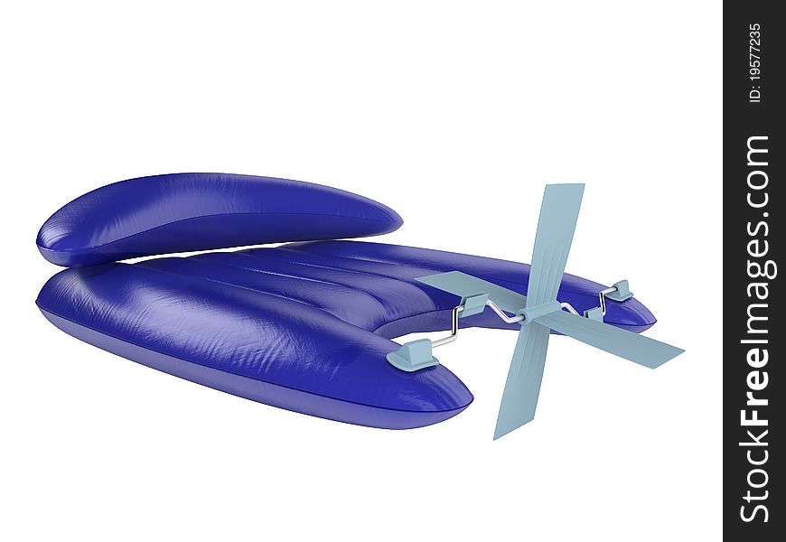 Rendered 3d isolated inflatable raft with pedals on white background