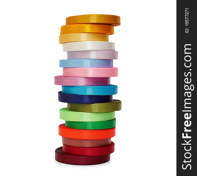 Vertical tower from satiny color ribbons. Vertical tower from satiny color ribbons