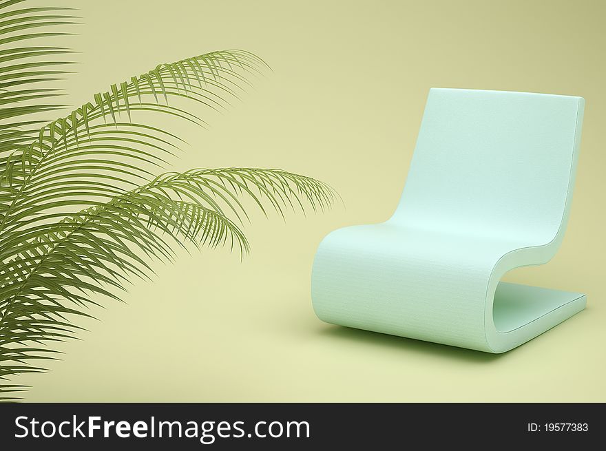 Turquoise chair in a room with soft light and a potted plant. Turquoise chair in a room with soft light and a potted plant