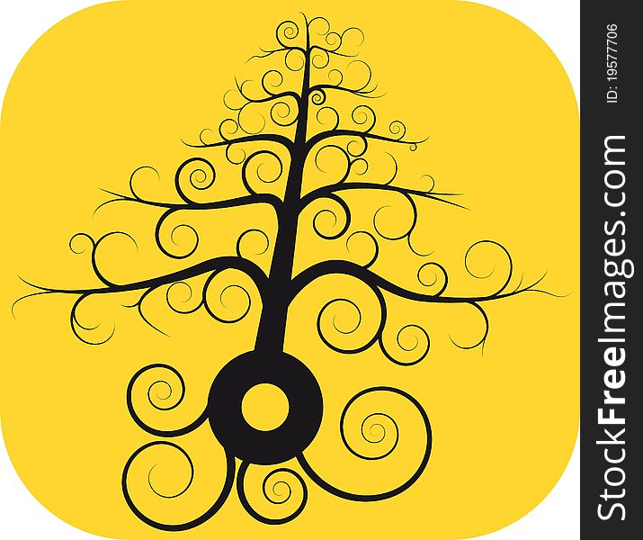 Illustration of black spiral tree with root
