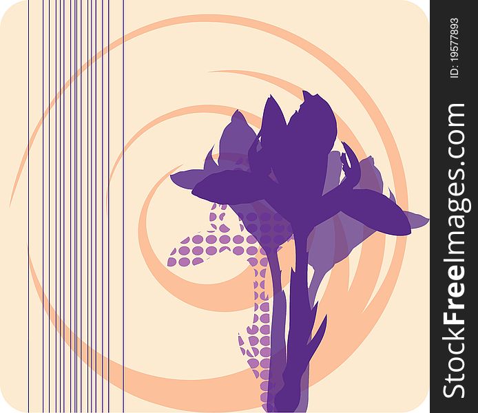 Postcard with soft silhouettes of purple irises. Without opacity