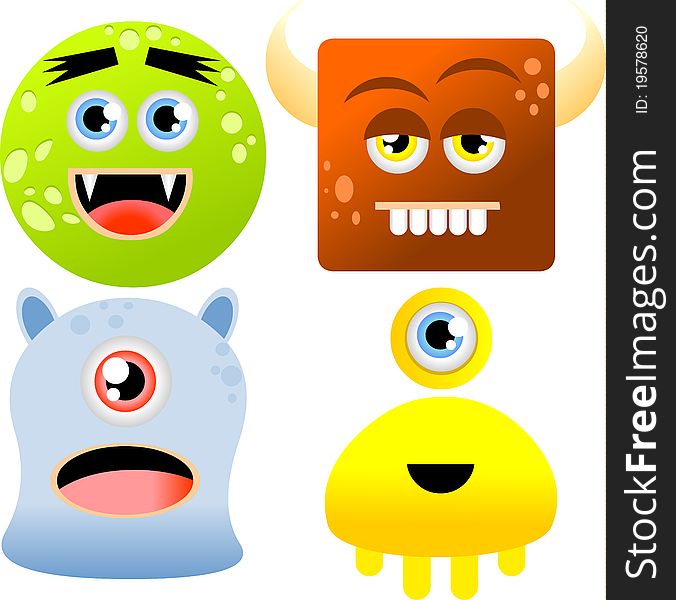 Set of cute cartoon monsters. Set of cute cartoon monsters