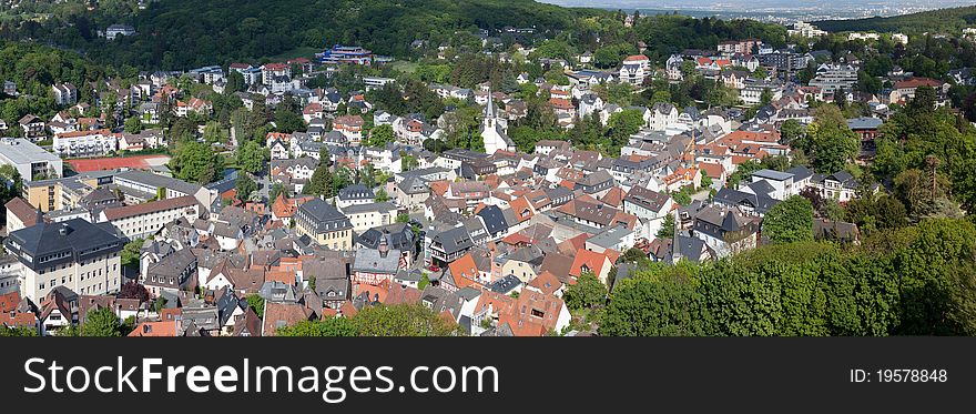 A high resolution panorama of Koenigstein in the Taunus hills, with Frankfurt city in the background. Koenigstein is a popular and attractive commuter town full of history and character. A high resolution panorama of Koenigstein in the Taunus hills, with Frankfurt city in the background. Koenigstein is a popular and attractive commuter town full of history and character.
