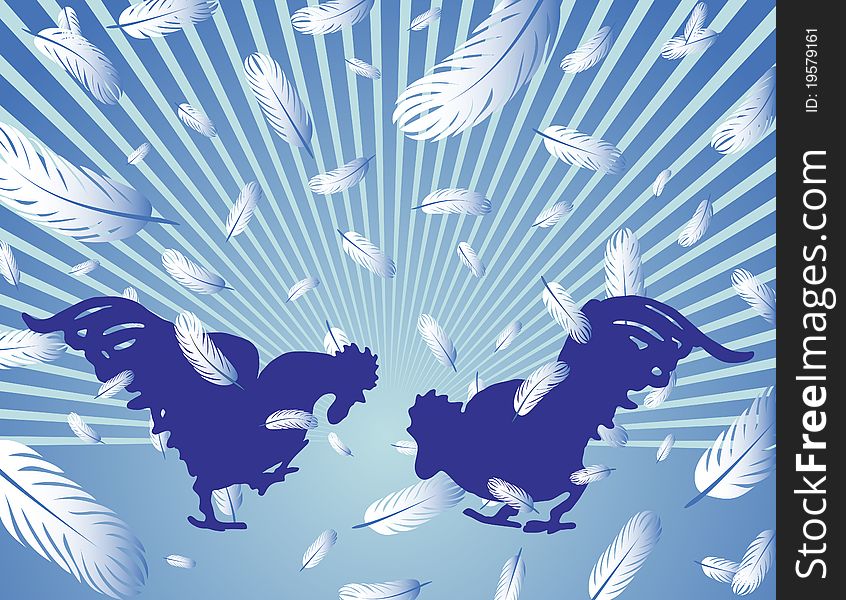 Two silhouettes of rooster fighting