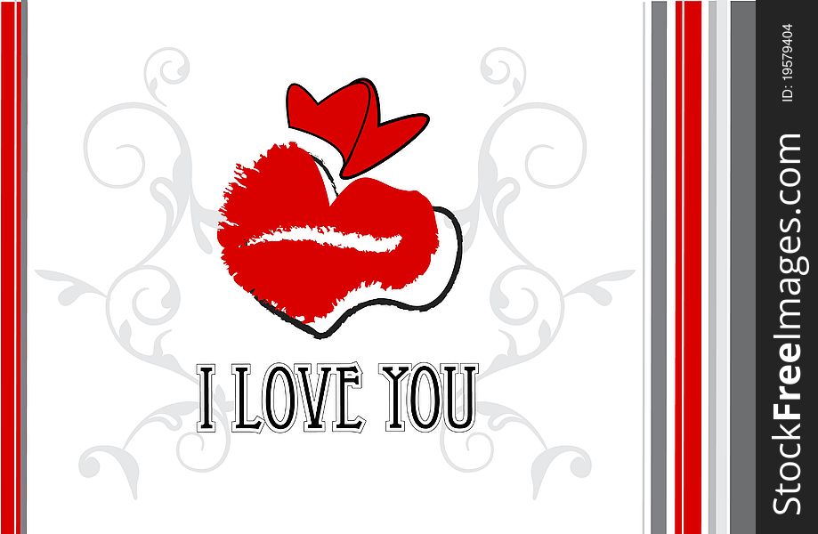 Lips Kiss and Red heart design. Lips Kiss and Red heart design