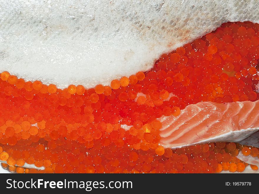 Fresh salmon caviar, macro photo