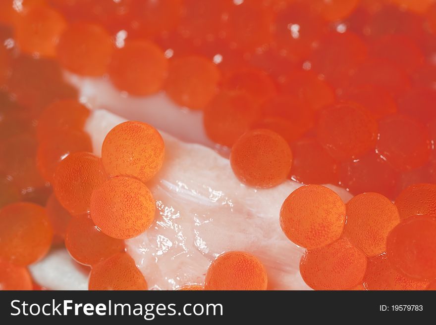 Fresh salmon caviar, macro photo