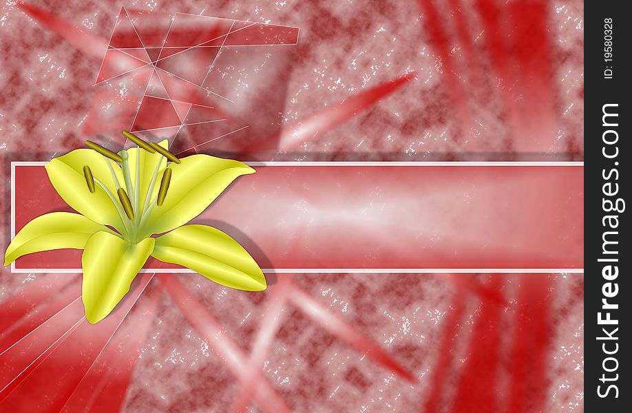 Abstract red and white background with yellow flower. Abstract red and white background with yellow flower