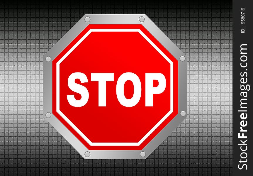 Red stop symbol illustration metallic frame.illustration. Red stop symbol illustration metallic frame.illustration