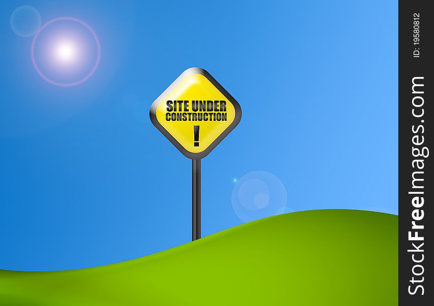 Under construction sign over green and blue background