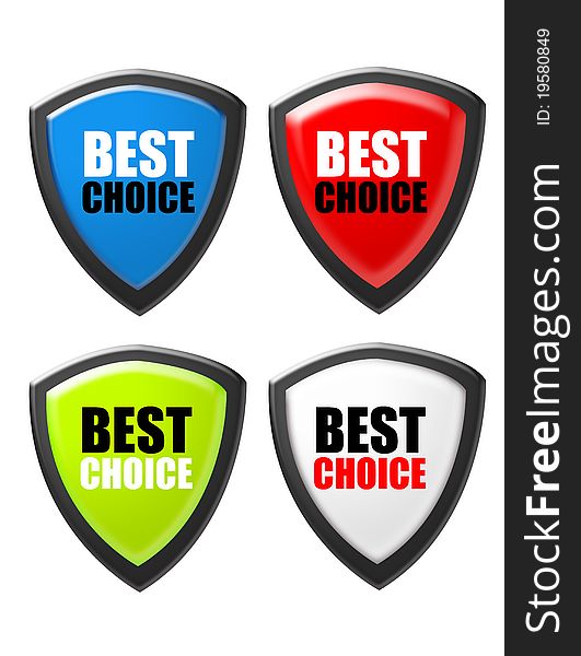 Blue, red, green and white best choice sign with black edge