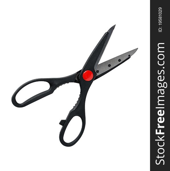 Modern black scissors isolated on white background with clipping path