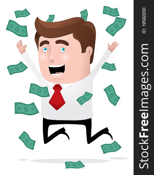 Businessman jumping in joy with a lot of money surrounding. Fully editable eps file format. Businessman jumping in joy with a lot of money surrounding. Fully editable eps file format.