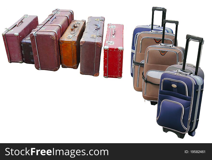 Different colored suitcases isolated on white background. Different colored suitcases isolated on white background