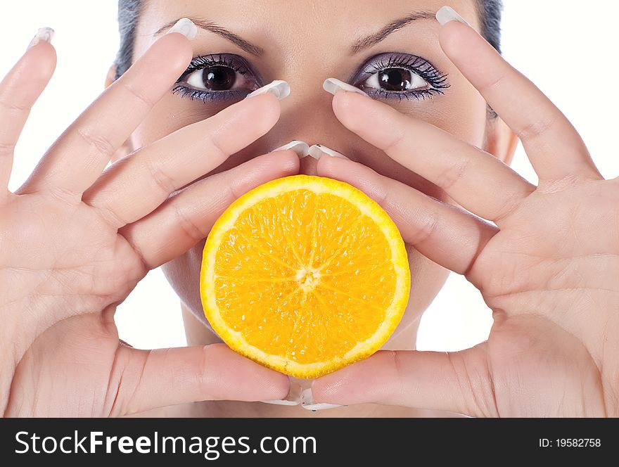 Close up photo of a women with orange