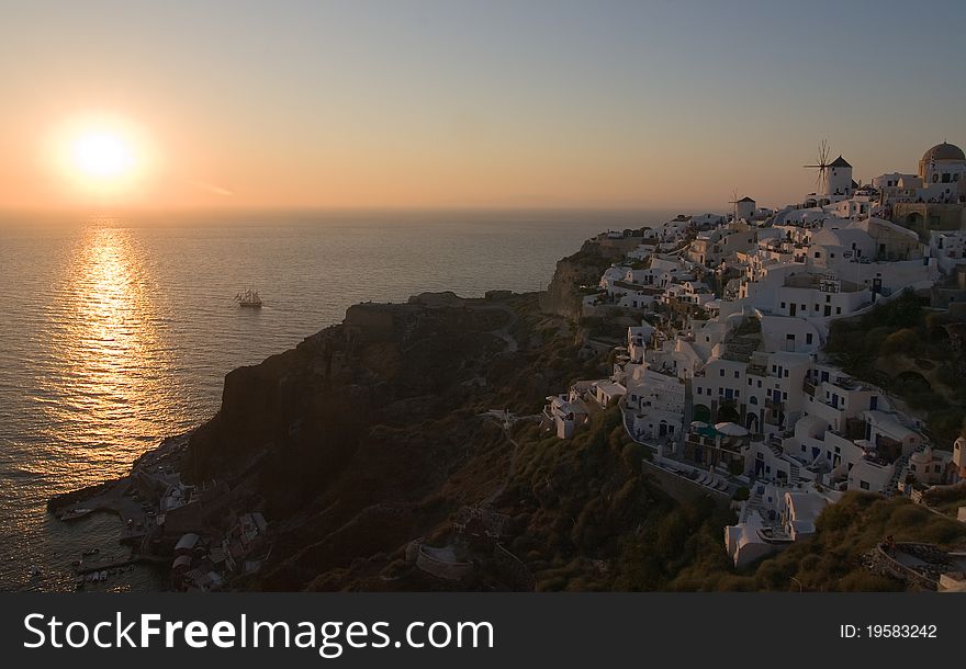 This is the beautiful and famous sunset at Oia - Santorini Island - Greece