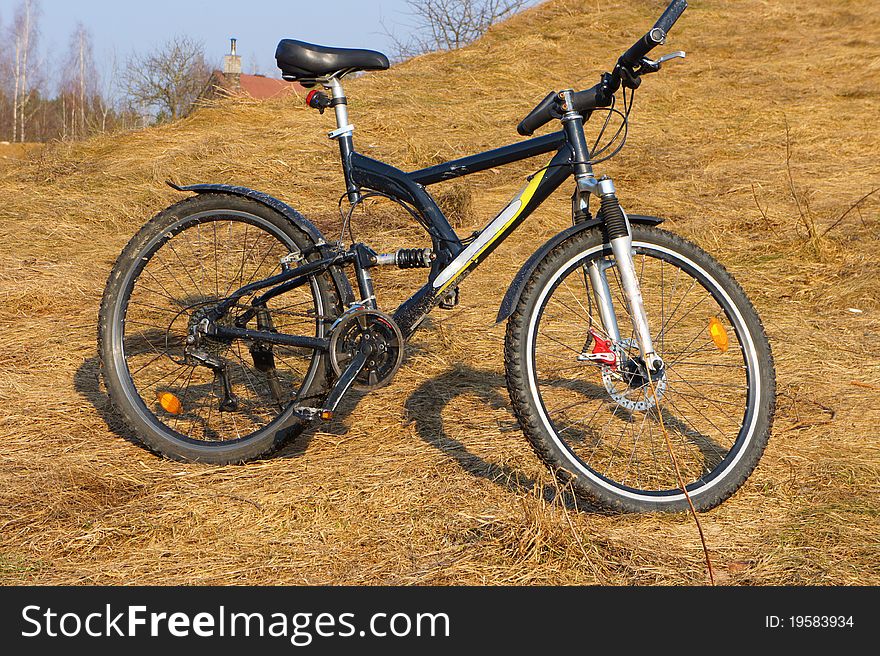 Old style blue bike in the nature. Old style blue bike in the nature