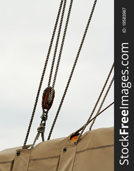 The rigging on a sail. The rigging on a sail