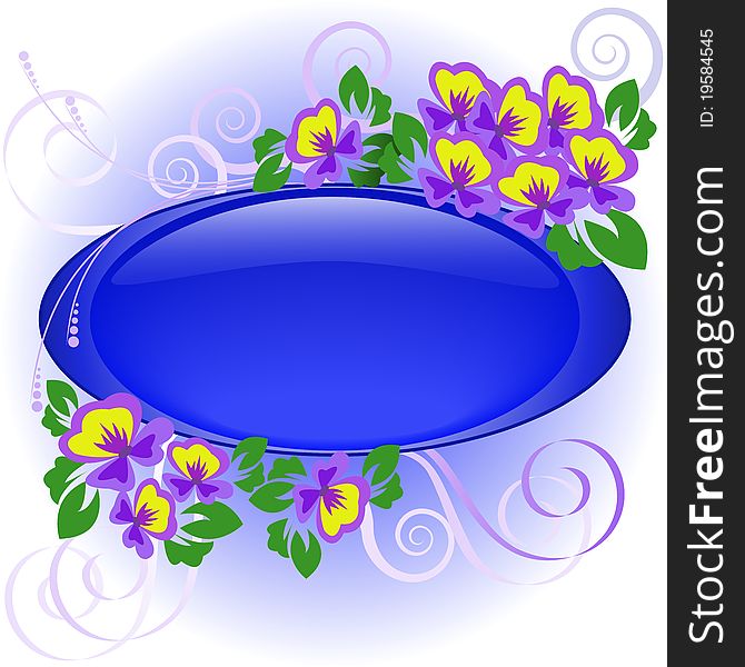 Oval blue frame of the bouquet of violets. Oval blue frame of the bouquet of violets