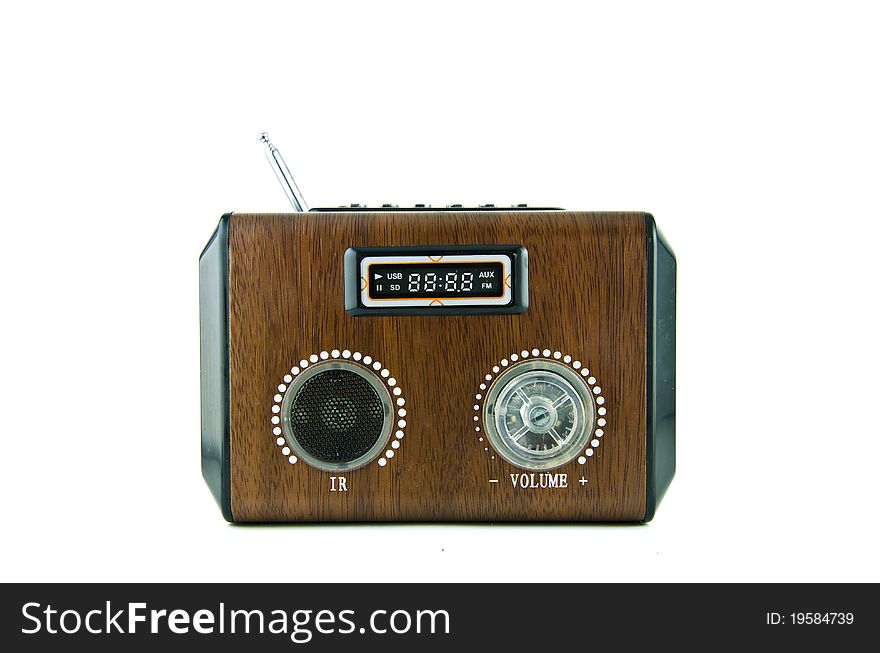 Old retro Wood radio isolated on white background