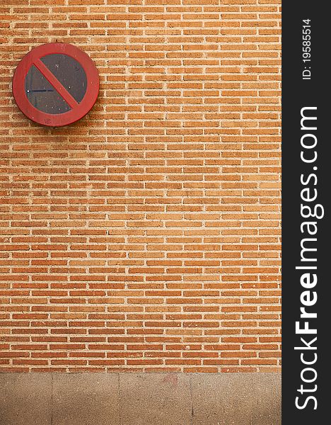 Brick wall background with no parking sign. Brick wall background with no parking sign