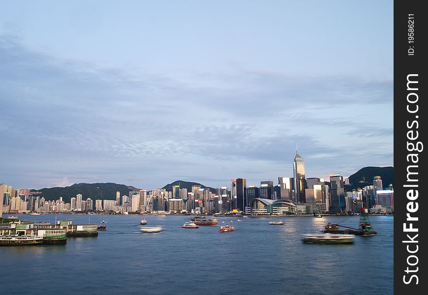Hong Kong Victoria Harbour at sunset