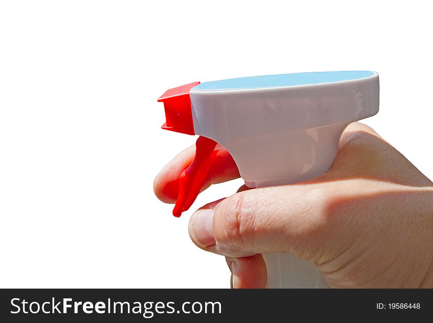 Hand spraying a cleaning bottle. Hand spraying a cleaning bottle