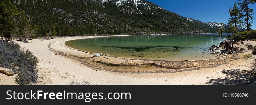 Panorama of Sand Harbor beach, Lake Tahoe USA