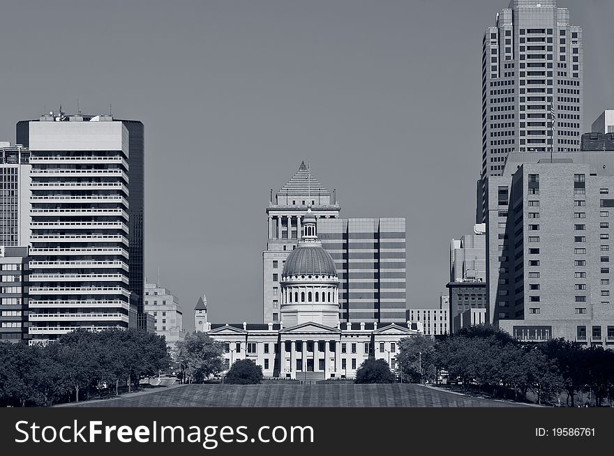 Image of St. Louis downtown with Old Courthouse. Color toned image.