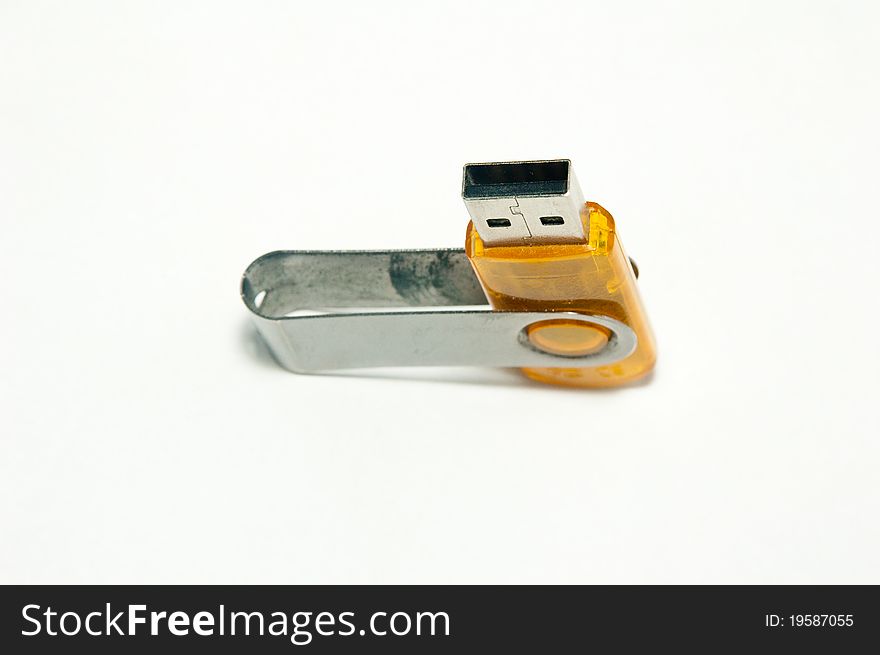 Close up of usb flash drive on the white backgroud