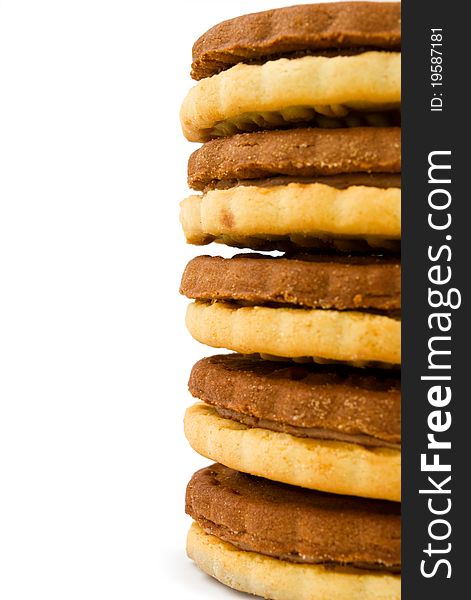 Stack of cookies on a white background