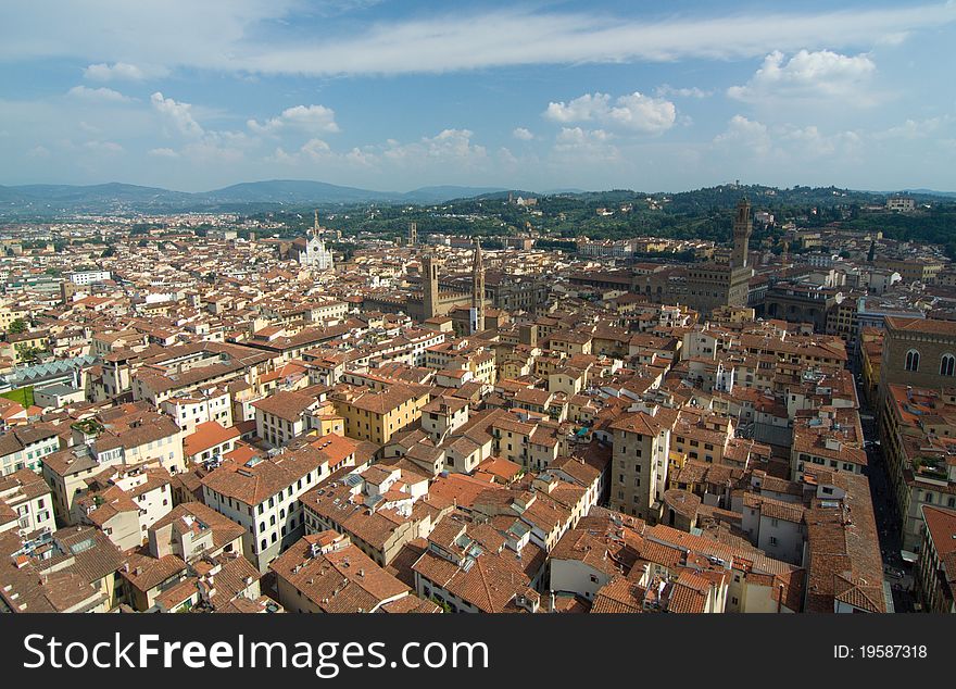 Aerial panoramic view of Duomo in Florence, Italy