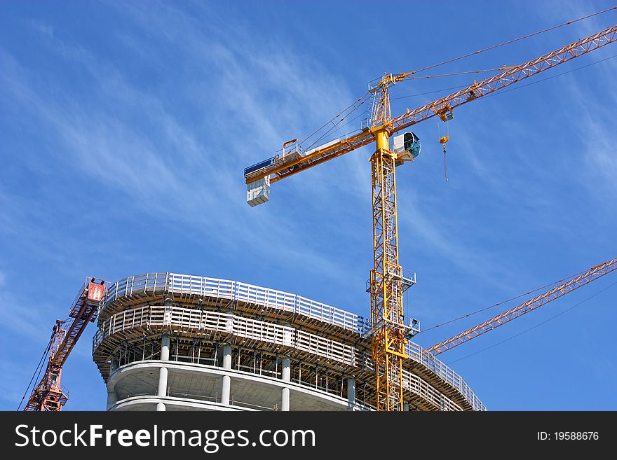 Construction crane building new housing