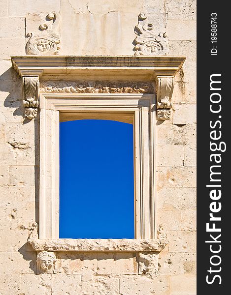 Antic window with backround blue sky. Landmarks in Croatia. Antic window with backround blue sky. Landmarks in Croatia